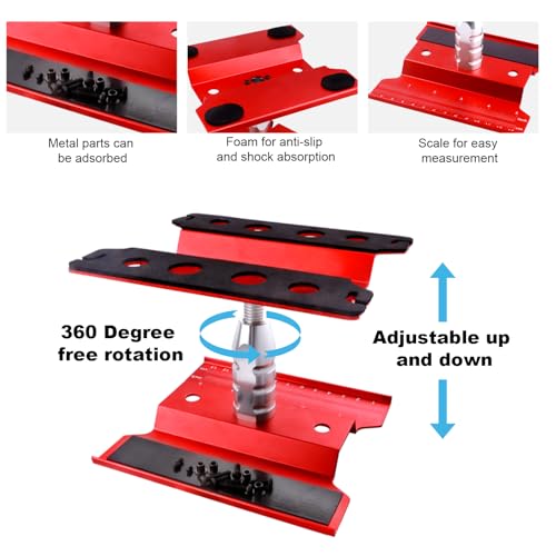 Aluminum Alloy RC Car Repair Work Stand Hobby Tool Set 360 Degree Rotation Lift/Lower and RC Screws Kit Repair Tool Box for 1/8 1/10 1/12 1/16 1/18 RC Car Truck Buggy Models (Red) - color: Red