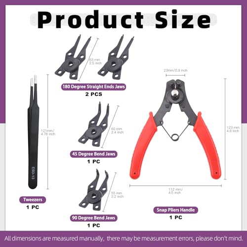 Swpeet 312Pcs 4 in 1 Snap Ring Pliers with Alloy Steel M4-M28mm C-clip External Retaining Rings Snap Rings and 1.5mm-10mm E-clips Retaining Rings Assortment Kit, Included Tweezer for Pin Clips Repair - style: Snap Ring Plier Kit