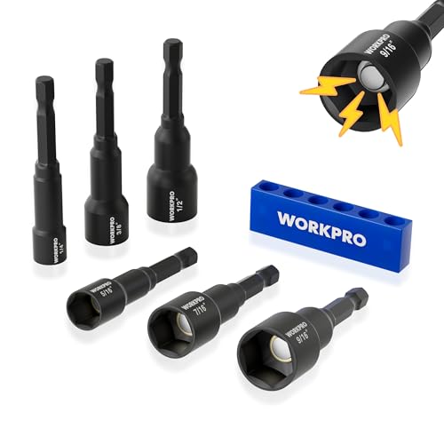 WORKPRO 6 PCS Magnetic Nut Driver Set, 1/4" Hex Shank, CR-V Steel, SAE | Drill Socket Set, Impact Driver Bit Set, 1/4" to 9/16" - size: 6PCS Magnetic Nut Driver Set