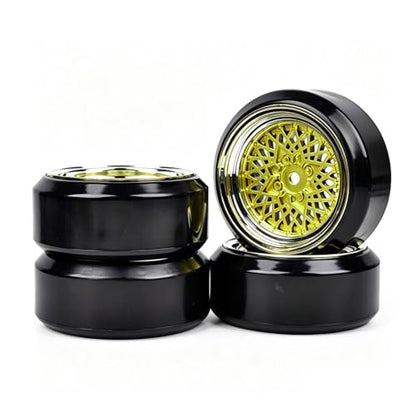 4Pcs 1/10 Drift Car Tires Hard Tyre and Wheels Rims for Tamiya Traxxas YOKOMO HSP Redcat HPI Kyosho On-Road Drifting Cars