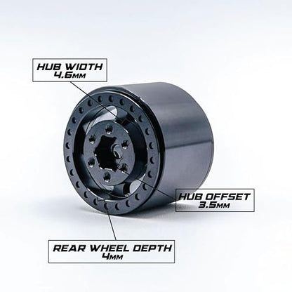 1UP Wheels 1.0" Island Ultra Wide Premium Wheels | Black | for Axial SCX24, AX24, Traxxas TRX4-M, Redcat Ascent-18, FMS FCX18, 7mm Hex Vehicles - Aluminum Beadlock Wheels - color: Black