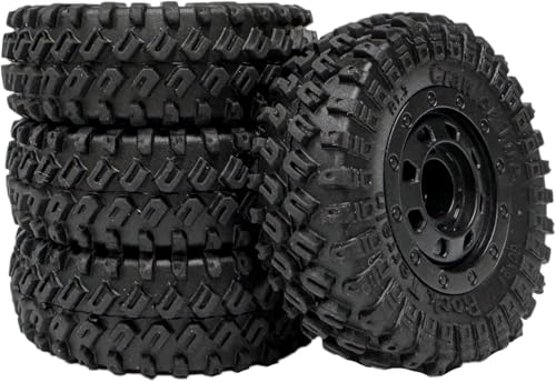 4Pack 1.3-inch beadlock wheels and rubber tire set suitable for 1/18 1/24 RC off-road vehicles compatible with Axial SCX24 TRX4M FMS FCX24 Enduro24 upgrade kits.