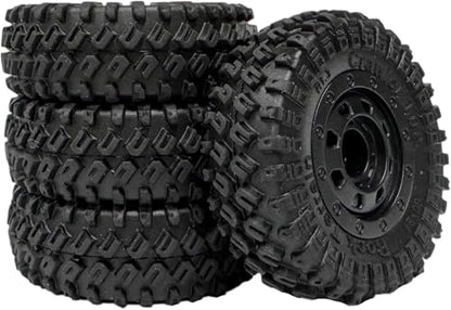 4Pack 1.3-inch beadlock wheels and rubber tire set suitable for 1/18 1/24 RC off-road vehicles compatible with Axial SCX24 TRX4M FMS FCX24 Enduro24 upgrade kits.