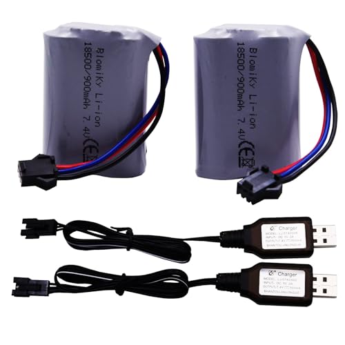 Blomiky 7.4V 900mAh SM-3P Plug Li-ion Rechargeable Battery and USB Cable Suitable for E341 G03082R Amphibous RC Cars / C82 and USB