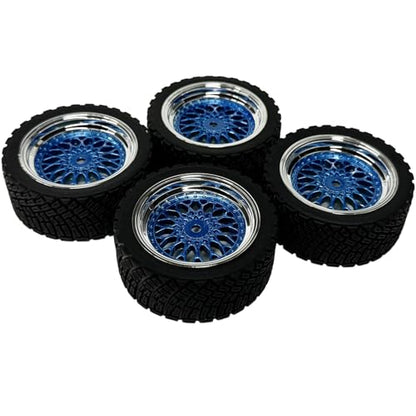 4PCS 65mm RC Rally Car Rubber Tires and Plastic Plating Wheel Rims Set 12mm Hex for 1/10 RC On-Road Rally Drift Racing Car for Tamiya HPI WR8 HSP TT02 WLtoys(Blue Silver) - color: Blue Silver