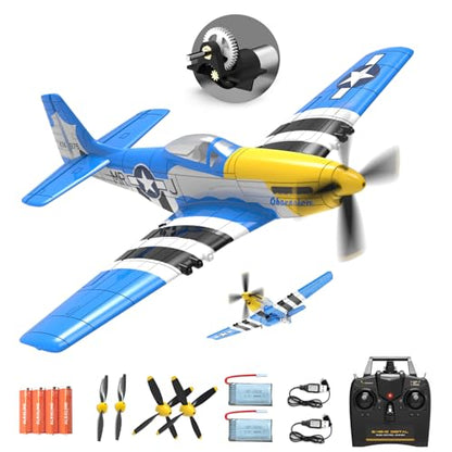 P51 Mustang RC Plane 4-Channel with X-Pilot Stabilization for Adult | 2.4G RTF Remote Control Airplane with 3 Assist Modes & 3D Aerobatics, 3 Batteries, One Key Aerobatics for Beginner(Blue) - color: Blue