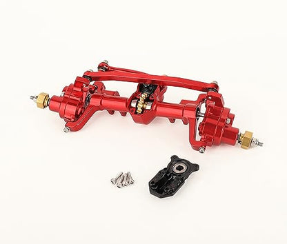 Aluminum Complete Front & Rear Portal Axle with Servo Arm for SCX24 Bronco Gladiator Deadbolt JLU C10 Axial 1/24 RC Crawler Metal Upgrade Parts (Red) - color: Red