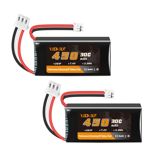 SCX24 Battery 7.4V 450mAh Lipo Battery 2S 30C Rechargeable Lipos with PH2.0 Plug Fit for Most 1/10, 1/16, 1/18, 1/24 Scale RC Cars Trucks