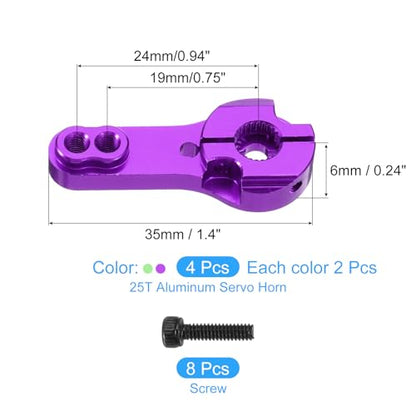 MECCANIXITY 4 Pcs Aluminum Alloy 25T Steering Servo Arm Horn for DIY RC Car/Boat/Airplane Boat Accessories, Green/Purple - color: Green/Purple