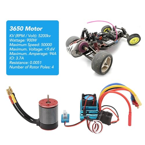 120A Brushless Motor ESC Set, Professional High Torsion 3650 Brushless Motor 120A ESC Combo Set for RC Car, Compatible with Hsp, Axial Scx10, D90, Hpi Model Use - size: 4500KV