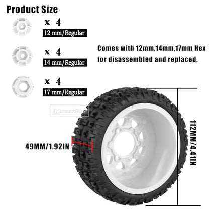RC Wheels and Tires w/12mm 14mm 17mm Hex Short Course Tire for 1/10 Scale Car Arrm a Senton,Axia1,Slash 2WD Slash 4×4 4WD,Red cat,Rc 4wd,1/10 Truck Tires Rubber Tyres Plastic Wheel,White - color: White(4pcs)