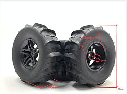 Beach 1/10 Scale 1.9" Beach/Snow Off Road Crawler Truck Wheels and Tires 108mmx37mm 4 Pack Hex 12mm NO Glued for 1/10 Scale RC Truck D90 D110 CC01 CR01 TRX4 TRX6 CROSSRC AXIAL SCX10