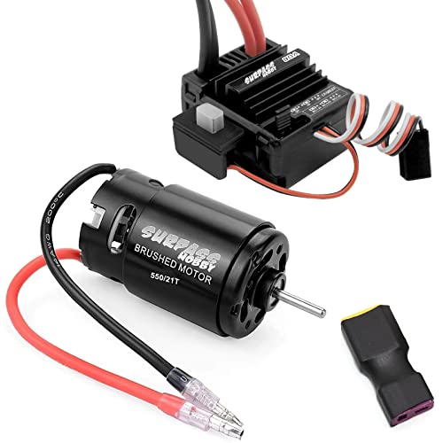 OGRC 550 21T Brushed Motor and 80A ESC Set with T-XT60 Converter Adaptor | 1/10 RC Crawler Motor, 21T Brushed 550 Motor for Traxxas TRX4 Axial SCX10 Redcat Gen7 Gen8, T Plug - style: 21T