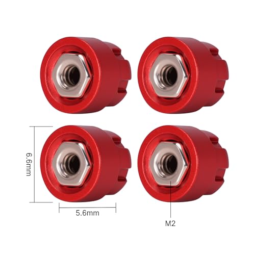 INJORA M2 Wheel Lock Nuts with Aluminum Cap for 1/24 RC Crawlers Upgrade(Red) - color: Red