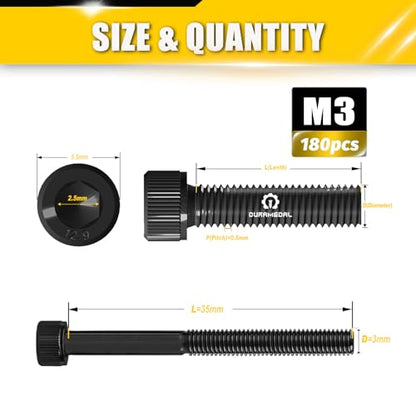 M3x35mm Screws 180pcs Hex Socket Cap 12.9 Steel Black Zinc Half Thread | Allen socket drive head cap screws bolts half thread machine screws - size: M3*35mm 180pcs