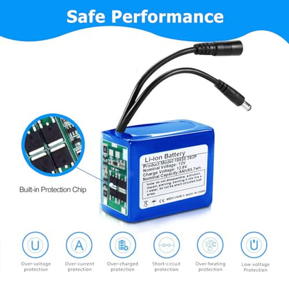 12V 6000mAh Lithium Ion Battery Pack with 2A Fast Charger, DC5521 Output for Security Cameras, CCTV Systems, LED Strips, Routers, Radios, Telescopes, DIY Projects, 6Ah Rechargeable 12-Volt Battery