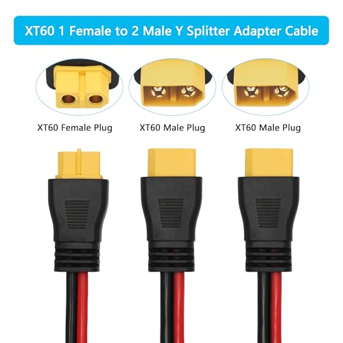 XT60 Parallel Battery Connector Cable, 12AWG XT60 Y Splitter Adapter Cable | XT60 RC Lithium Paralle Power Cord 1FT, 1 Female to 2 Male Y Splitter Adapter Cable, Plug and Play, for RC Multicopter - style: XT60 Splitter Cable 1 Female to 2 Male