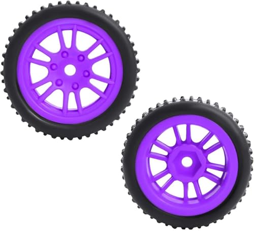 4PCS Pre-Mounted Pin Buggy RubberTires and Wheel Rims Set 7MM Hexagon for 1/24 Losi Micro-B RC Car Upgrades Parts (Purple) - color: Purple