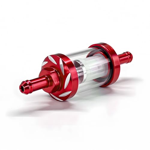 1/4 Inline Fuel Filter, Corrosion-Resistant Aluminum & Transparent Glass Auto Gasoline Filters, High Flow Washable Fuel Filter Replacement for Car Motorcycle ATV Dirt Bike (Red) - color: Red