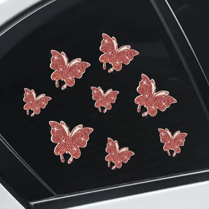 Craedli 8PCS Bling Butterfly Sticker Car Decals, Crystal Rhinestone Butterfly Decal with Self-Adhesive Backing for Women, Glitter Diamond Car Body Bumper Sticker for Window Laptop Luggage (Red) - color: Red