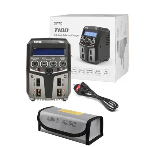 SKYRC Battery Charger, T100 Dual Balance 5A 2x50W for LiPo Li-Ion LiHV LiFe NiMH with 12V Output