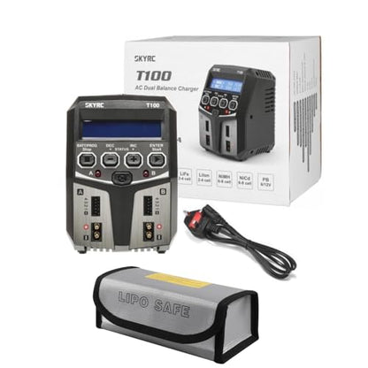 SKYRC Battery Charger, T100 Dual Balance 5A 2x50W for LiPo Li-Ion LiHV LiFe NiMH with 12V Output