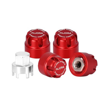 INJORA M2 Wheel Lock Nuts with Aluminum Cap for 1/24 RC Crawlers Upgrade(Red) - color: Red