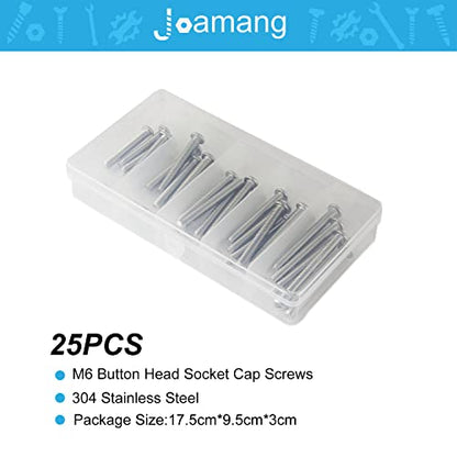 M6 x 40mm 45mm 50mm 55mm 60mm Button Head Socket Cap Screws Bolts, Stainless Steel 304, Metric Allen Hex Drive, Bright Finish, Fully Threaded, Assortment Kit 25PCS - size: Button M6x40-60 mm