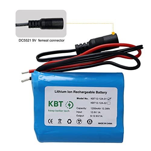 KBT 12V 1200mAh Rechargeable Li-ion Battery, Bare Leads Wire Replacement Battery Pack with Charger Compatible for 12V Devices RC Car, Boat, Robot, DIY, LED Light Kit - style: 1.2Ah bare leads