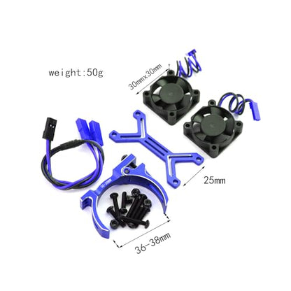 RC Motor Cooling Fan Heatsink High Speed 20000rpm Dual Fans with 36-38mm Adjustable Mount for RC 1/0 Traxxas Slash TRX4 ARRMA 3S 4S Mega 550 Axial SCX10 3650 3660 540 550 Motor Upgrade Parts (Blue)