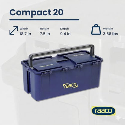 Raaco Tool Box with Removable Trays - 66 lb Load Capacity (Compact 20) | Durable Plastic Polypropylene (PP) Organizer with Handle, Stackable & Lockable, 66 lb Load Capacity (Compact 20) - style: Close