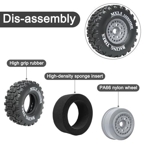 1/7 RC Short Course Truck Tires 1/8 Monster Truck Tires, 4PCS, Grey | Compatible with ARRMA 1/7 Mojave 6S ARRMA 1/8 Mojave 4S TRAXXAS 1/7 UDR 6S RC Buggy Upgrades - color: Black Tires+ Grey Wheels