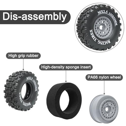 1/7 RC Short Course Truck Tires 1/8 Monster Truck Tires, 4PCS, Grey | Compatible with ARRMA 1/7 Mojave 6S ARRMA 1/8 Mojave 4S TRAXXAS 1/7 UDR 6S RC Buggy Upgrades - color: Black Tires+ Grey Wheels