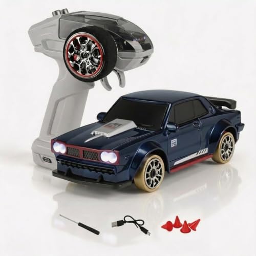 1:64 Mini 4WD RC Drift Car – Copper Tires, ESP Gyroscope, Magnetic Charging Dock, Proportional Servo, Type-C Fast Charge, LED Lights – Gift for Beginners & Collectors (Blue) - color: Blue