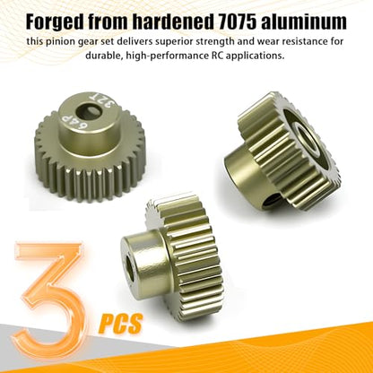 64P Pinion Gear 3.175mm Shaft 7075 Aluminum Alloy Motor Gears,0.6 Metric Pitch 30 31 32T with 1/8 Hole Pinion Gear Compatible with 1/10 Arrma HPI Kyosho Losi Axial Traxxas Tamiya RC Car - size: 30 31 32T
