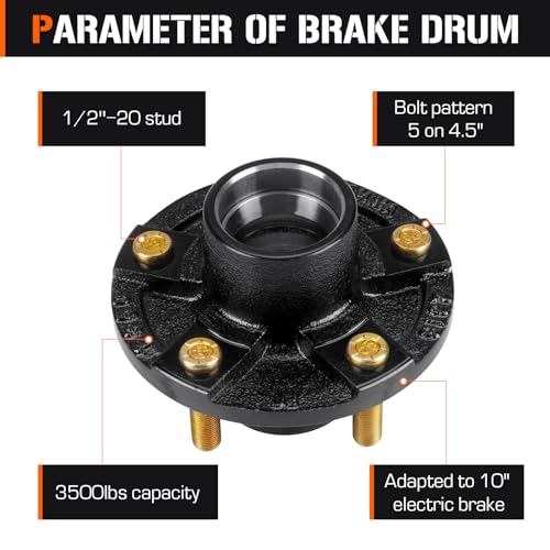 Aeagle 2 Sets 5 on 4.5" Bolt Circle Trailer Hub 5 Lug Idler Hub Kits for 3,500lbs 1-1/16'' to 1-3/8'' Tapered Axle, Replacement for L68149 L44649 Inner & Outer Cone Bearings