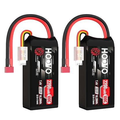 HOOVO 2S Shorty Lipo Battery 2200mAh 100C 7.4V RC Lipo Battery T Plug 2Pack | for FPV Racing Drone RC Airplane Helicopter Quadcopter Car - style: 2S 2200mAh 80C-Deans
