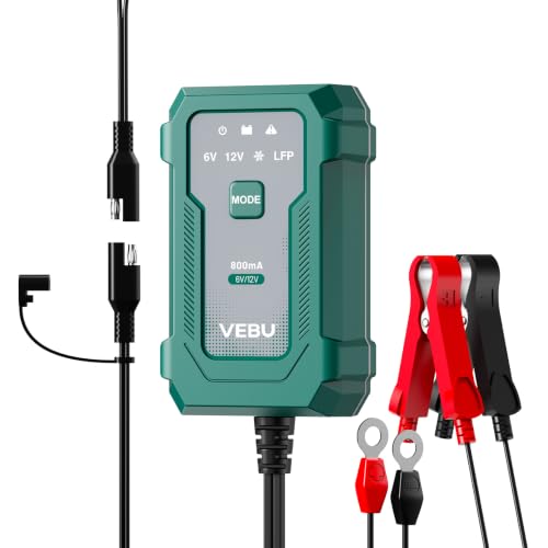 Motorcycle Trickle Charger 800mA Smart Battery Charger & Maintainer - Automatic for 6V/12V Lead Acid/Lithium Batteries, Plug & Play for Car Motorcycle Boat RV - size: 0.8A