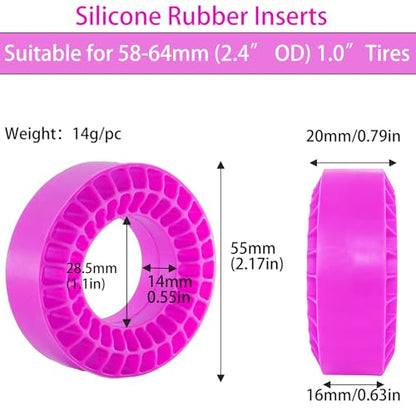 4PCS Silicone Rubber Inserts Foam for 58-64mm (2.4” OD) 1.0 Tires, RC Car Tire Inserts for TRX4M SCX24 1/18 1/24 Crawler Tires (Purple) - color: 1.0in Gjltnc-purple