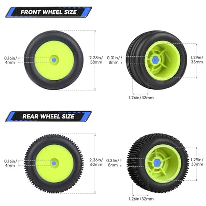 Preglued 1/18 Off-Road Wheels and Tires 8mm Hex for Losi Mini-T 2.0 Brushless Stadium Truck High Traction - color: Green