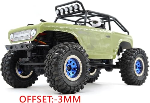 Adjustable Offset 1.0 Beadlock Wheels Rims Champagne Blue Color, Positive & Negative Heavy 21g/Rim for Axial SCX24 90081 Other 1/24 RC Micro Crawler, (4-Pack) - color: Champagne & Blue