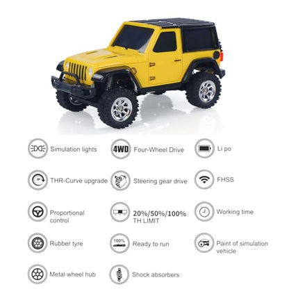 US in Stock, 2.4G 1/36 Remote Control Rock Crawler 3601 RC Off Road Car 4×4 RTR Model Vehicle Light Lipo Battery Radio Mini Toy Hobby Grade Model for Christmas Birthday Gift - color: 3601-yellow