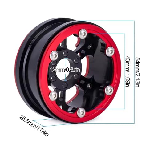 1.9 Beadlock Wheels Rim for 1/10 RC Crawler, 190g Lightweight 7075 Aluminum Wheels Compatible with SCX10 CAPRA TRX6 TRX4 Upgrades for RC Trucks Drift Car (Red)