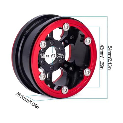 1.9 Beadlock Wheels Rim for 1/10 RC Crawler, 190g Lightweight 7075 Aluminum Wheels Compatible with SCX10 CAPRA TRX6 TRX4 Upgrades for RC Trucks Drift Car (Red)