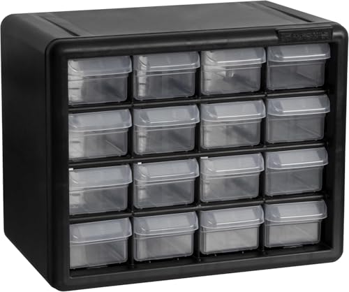 Akro-Mils 16-Drawer Plastic Storage Cabinet, 10.5"W x 6.5"D x 8.5"H, Black | Plastic Cabinet w/ Drawers for Garage Organization, Beads, Makeup Organizer, Building Bricks Storage, Teacher Toolbox, 10116 - color: Black, size: 16 Drawer, style: 1 Pack