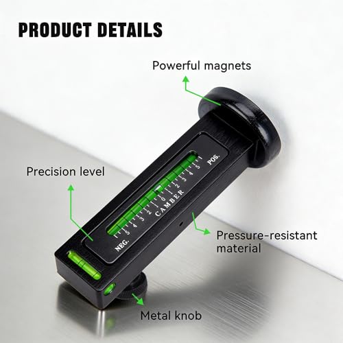 BARTOO Magnetic Camber Caster Pillar Gauge Aluminum Wheel Alignment Tool | Aluminum Alloy, 1-Pack, Magnetic Mount, Adjustable -5° to +5°, Fits Cars Trucks RVs Tire Repair, Black - size: 1 Pack - Black