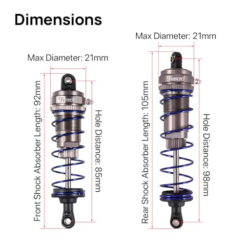 105mm Aluminum Threaded RC Car Shocks Set for 1/10 Crawler (Titanium) | 4PCS Front & Rear Shocks 105x93mm Adjustable Threaded RC Shock for Axial SCX10 90046, AXI231017,TRX-4,D90 1/10 RC Crawlers - color: Titanium