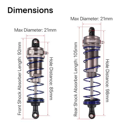 105mm Aluminum Threaded RC Car Shocks Set for 1/10 Crawler (Titanium) | 4PCS Front & Rear Shocks 105x93mm Adjustable Threaded RC Shock for Axial SCX10 90046, AXI231017,TRX-4,D90 1/10 RC Crawlers - color: Titanium