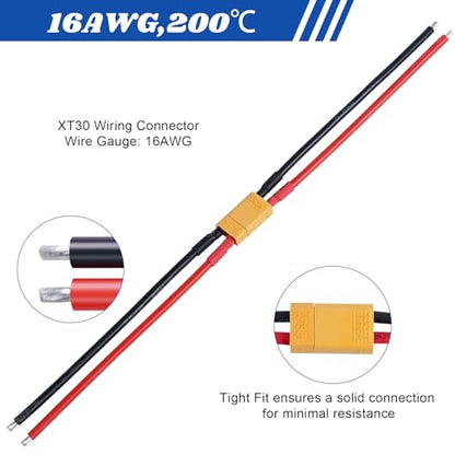 5 Pairs XT30 Connector Plug Cable, XT30 Pigtail, Male and Female Plug Cable, XT30 Connector Adapter with 10cm 16AWG Silicone Wire for RC Lipo Battery FPV Racing Drone Car Boat - size: XT30-10cm 16AWG