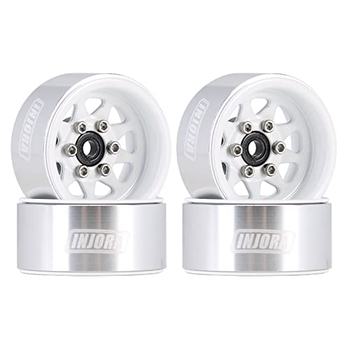 INJORA Stamped Steel 1.0 Beadlock Wheel Deep Dish for 1/18 1/24 RC (White) - color: White